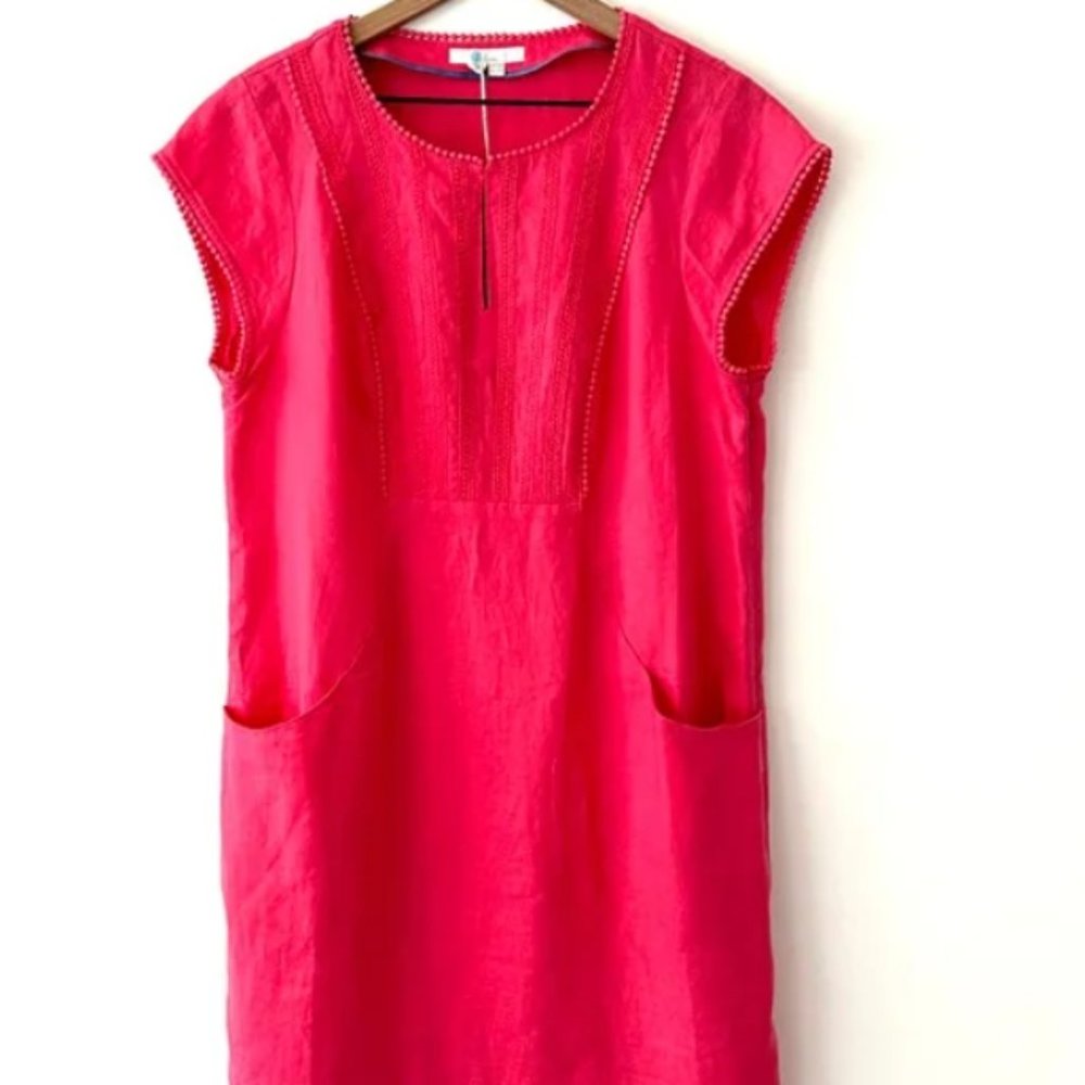 Cap Sleeve Linen Shift Dress Pink